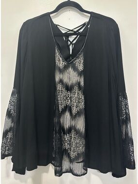 New! Entro Black Fairy Core Goth Witchy Grunge Longsleeve Lace Bell Top Sz L